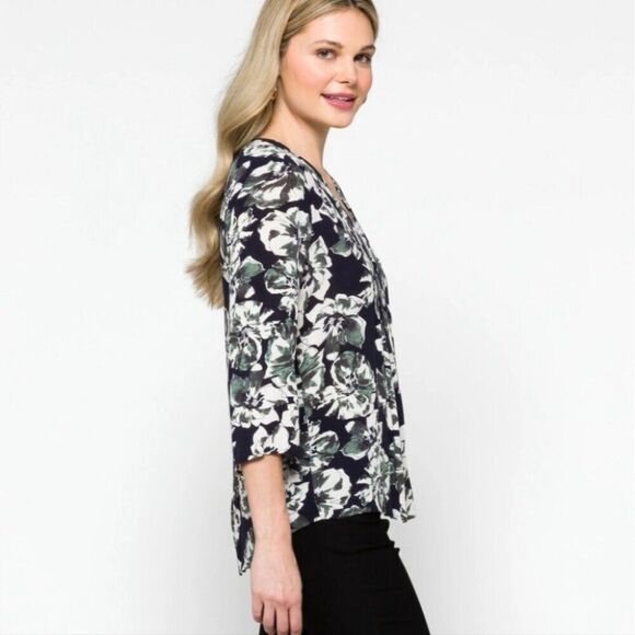 Split V Neck Rayon Blouse Small Blue Floral Stitch Fix Exclusive - Picture 3 of 6